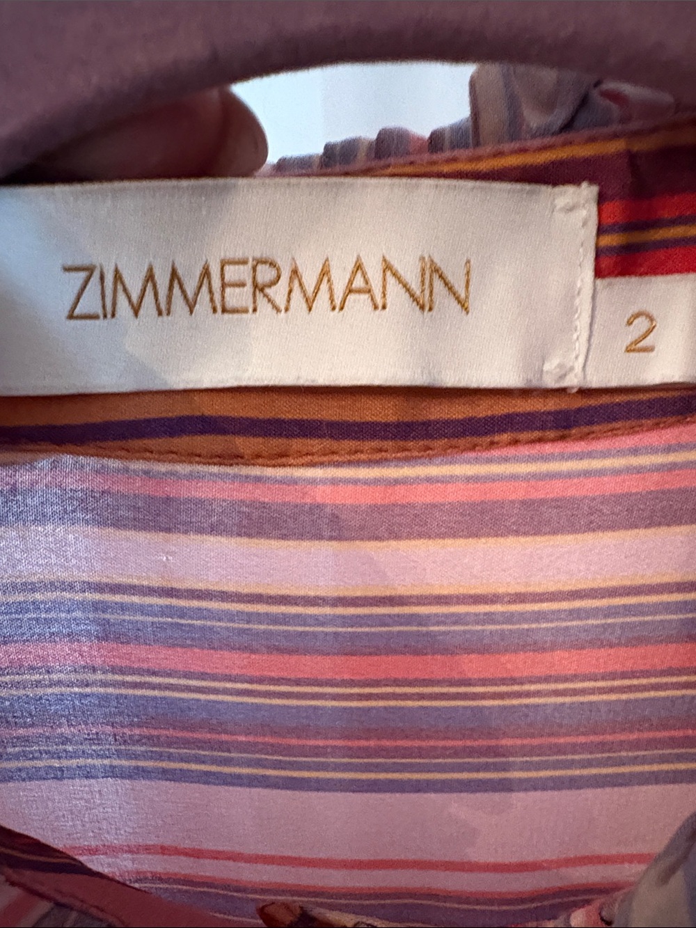 Zimmermann Pink Red Orange Striped Ruffle Blouse As seen on Drew Barry Sz 2 - Picture 4 of 5